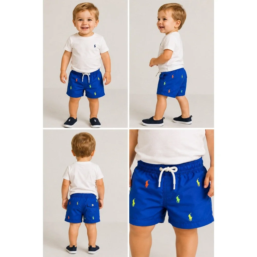 Polo Ralph Lauren Kids Royal Blue All Over Pony Swim Trunks 18-24M Mesh Lined